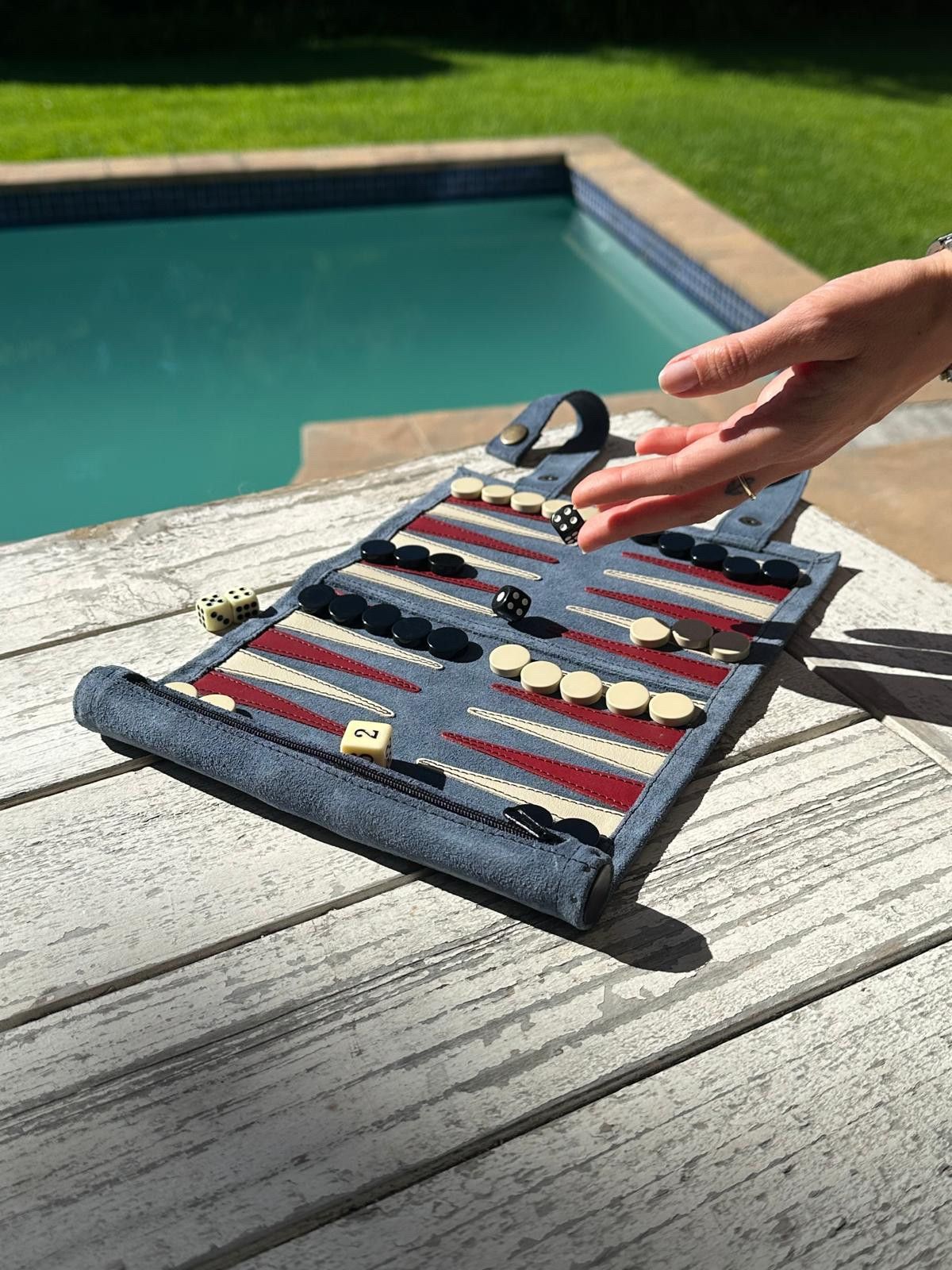 Mini Suede Backgammon Set – Roll-Up Travel Game