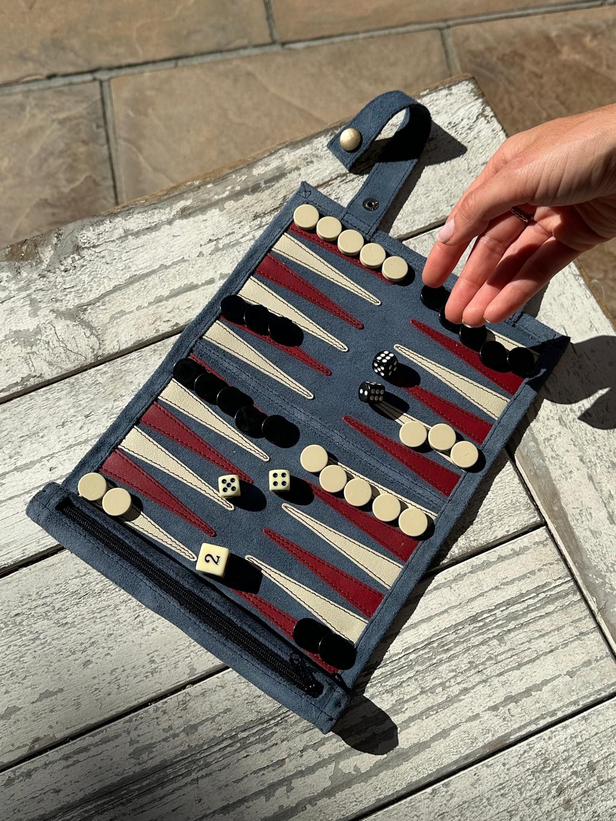 Mini Suede Backgammon Set – Roll-Up Travel Game